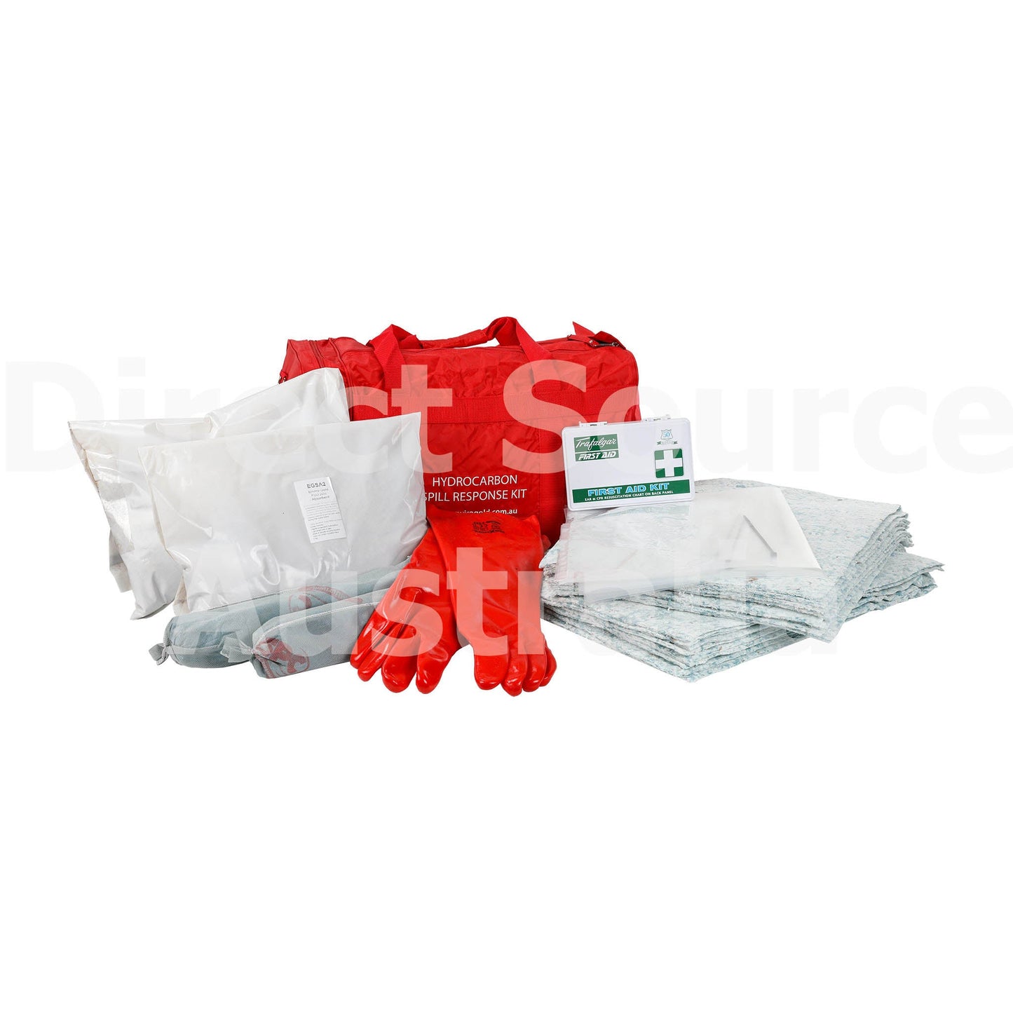 hydrocarbon spill kit with first aid in a bag